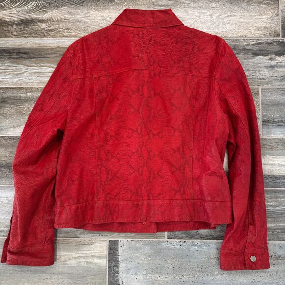 Vintage 90s Y2K Lord & Taylor Suede Red Leather Jacket Snakeskin Print Outerwear - Picture 5 of 7